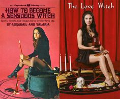 a woman sitting on top of a chair next to a book with the title how to become a serious witch