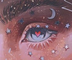 an eye with stars and a heart painted on it