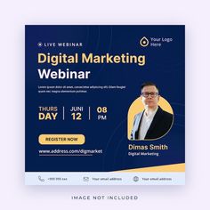 a poster for a digital marketing webinar with an image of a man in a suit