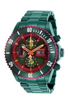 This Invicta watch is the very first one produced in its limited edition series. From the Star Wars collection, it holds an Automatic movement, and it features a sturdy green, burgundy case. On its face you can find a green, burgundy, metal dial covered by a durable Flame Fusion Crystal. This style is finished by a reliable green, stainless steel band, and it offers 500m. water resistance.For a limited time, Eyal Lalo is opening up his private vault of exclusive first editions, giving you a once Tactical Watch, Watch Display Case, Mens Invicta Watches, Star Wars Men, Premium Watches, Green Cases, Watch Display, Invicta Watches, Star Wars Collection