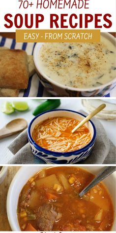 soup recipe with the title overlay that reads, 70 homemade soup recipes easy from scratch