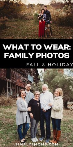 family photos with the words what to wear family photos fall and holiday in front of them