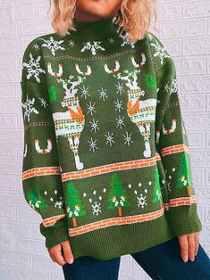 Themed Christmas Sweater, Cute Ugly Christmas Sweaters Women, Christmas Sweaters Class, Women's Ugly Christmas Sweater, Classy Sweater, Reindeer Christmas Sweater, Snowflake Christmas Tree, Snowflake Christmas, Drop Shoulder Sweaters