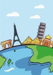 an illustration of the earth with buildings on it and a tower in the background,