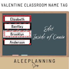 the valentine classroom name tag for elizabeth bentley inside of canta, aleplaning