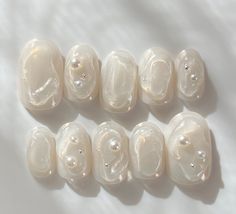 Pearl Nail Art, Pearl Nail, Asian Nails, Really Cute Nails, Pearl Nails, Bridal Nails