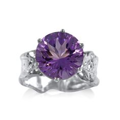 Silver & Stone Ring - Like the most vibrant lily in the pond, this show-stopping 12mm round-cut gemstone seems to burst forth in color and light. Emerging in a six-prong setting from a gently rippling textured band, this flower relishes the sunlight and the glory of a summer day. Half sizes 512.<br><br>Center stone color/cut may vary slightly from stone to stone. Fantasy Rings, Silver Stone Ring, Fantasy Ring, Color And Light, Artful Home, The Pond, The Glory, Summer Day, Stone Ring