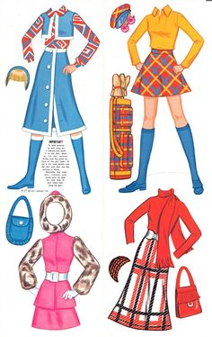 paper dolls are dressed in colorful clothing and accessories