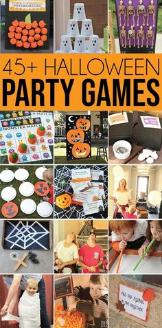 a collage of halloween party games for kids