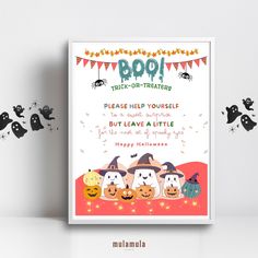 a halloween party poster is shown with the words booo trick - or - treat