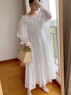 This price is for a dress only.   	 		 			Size 			S 			M 			L 		 		 			Full Length 			110 			111 			112 		 		 			Bust 			116 			120 			124 		 		 			Waist 			116 			120 			124 Dress With Flounce, White Off Shoulder, Vintage Dress, A Dress, Mix Match, Off Shoulder Dress, Vintage Dresses, Off The Shoulder, Full Length