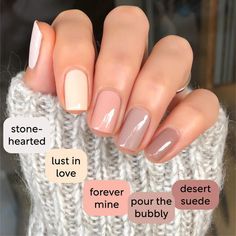 Colors: stonehearted, lust in love, forever mine, pour the bubbly, desert suede Top Coat: in a rush 5 Nail polish bottles 13.3 ml - 0.45 fl oz each | ingredients 1 Nail care bottle 13.3 ml - 0.45 fl oz each | ingredients 17-Free Formulation Vegan Animal cruelty-free Quick Dry Chip Resistant Made in the USA UV lamp not required polish with love ♡ Unghie Sfumate, Nail Colors Winter, Her Nails, Simple Acrylic Nails, Colorful Nail Designs, Short Acrylic Nails Designs, Neutral Nails, Dipped Nails, Pretty Acrylic Nails