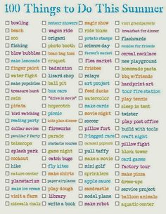 a printable summer checklist with the words 100 things to do this summer