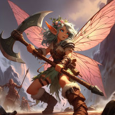 [ save & follow ] - (��◍•ᴗ•◍) Fairy Druid Dnd Character, Dnd Fairy Barbarian, D And D Characters Character Design, Fairy Dnd Character Art, Fairy Soldier, Fairy Barbarian, Fairy Rpg