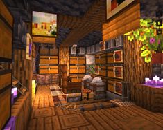 a minecraft living room with wood floors and walls