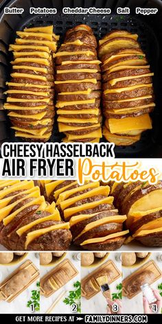 cheesy hasselback air fryer potatoes. Cheesy Hasselback Potatoes, Air Fryer Hasselback Potatoes, Potatoes With Cheese, Air Fryer Potatoes, Air Fryer Fish Recipes, Potato Side Dish, Facebook Engagement Posts, Vegetable Side Dish