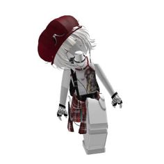 a white and black doll wearing a red hat, plaid shirt and backpack with one hand in the air