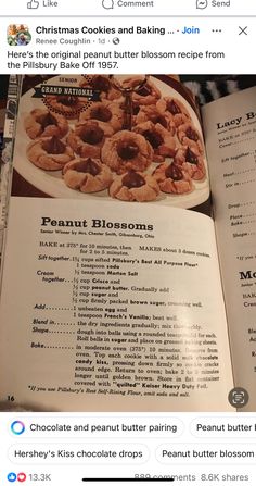 an open recipe book on a table with cookies and baking instructions in it's pages