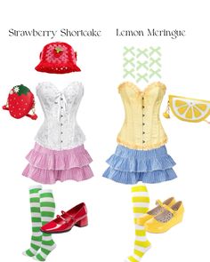 the strawberry shortcake lemon machine cosplay costume is shown in three different colors