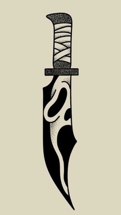 a black and white drawing of a knife