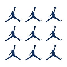 the silhouettes of basketball players are shown in different positions and sizes, including one ball