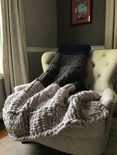 a chair with a blanket on top of it