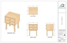 the plans for an end table with two drawers, one drawer and one drawer on each side