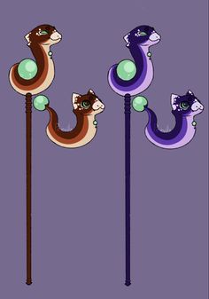 three different types of street lights with cats on them, one is purple and the other is