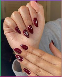 Almond Nails Red, Maroon Nail Designs, Maroon Nail, Deep Red Nails, Kutek Disney, Wine Nails, Maroon Nails, Cherry Wine, Cherry Nails