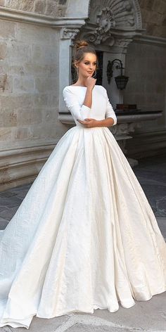 two pictures of the same woman in wedding dresses, one is wearing a white dress