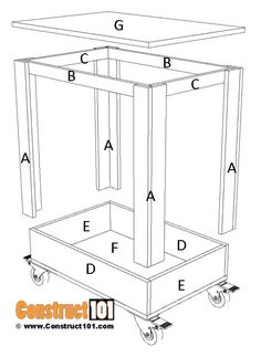 a drawing of a cart with the letter c on it and two drawers in each side