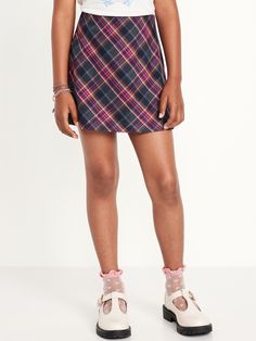 elasticized waist darted back sits at waist relaxed a-line silhouette hits above kneemachine wash according to the care instruction label Printed Skirt, Purple Teal, Bottom Clothes, Short Girls, Printed Skirts, Toddler Boys, For Girls, Old Navy, A Line