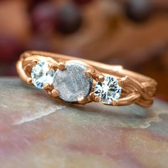 Meteorite and Rose Gold Nature Engagement Ring Ring Layout, Engagement Ring Alternative, Ring For Bride, Boho Wedding Ring, Alternative Ring, Nature Engagement Ring, Meteorite Jewelry, Sapphire Stones, Meteorite Ring