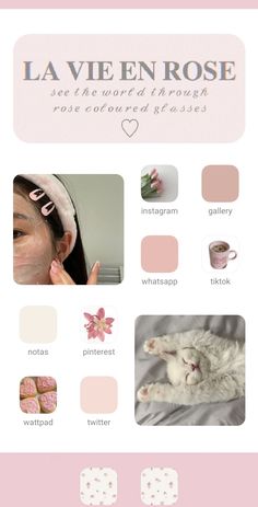 the website for la vie en rose is shown with pink and white images on it