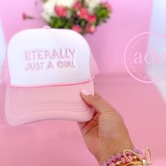 The cutest hat for those hot summer days on the lake! Our LITERALLY JUST A GIRL trucker hats are fully adjustable and easy to style! D E T A I L S 🤍Lightweight & durable, with adjustable back closure. 🤍Simple and comfortable hat for daily wear 🤍Pre - Curved Visor 🤍No returns or exchanges Check out our Etsy Shop for other lovely items: https://etsy.me/3AS3Kgd  W E B S I T E https://www.ashleighdesignco.com/  I N S T A G R A M  @ashleighdesignco  Join us on Instagram + tag us in a photo with y Girl Trucker, Cute Hat, Gift For Her Birthday, Instagram Tags, Summer Hat, Cute Hats, Just A Girl, Summer Hats, Trucker Hats