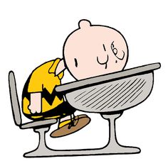 a cartoon character sitting on top of a chair with his head in the bowl and looking down