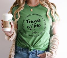 Friends Trip 2024, Personalized Friends Vacation T Shirt Gift, Friends Travel Outfit, Friends Squad ShirtFriends Trip 2024 Shirt, Best Friend Gift, Friends Travel Shirt, Friends Vacation Shirt Product * Non-Heather shirts are 4.2 oz. and 100% cotton * Heather Shirts are 4.2 oz. and 52/48 cotton/polyester * Unisex sizing * Coverstitched collar and sleeves * Heat transfer label * Machine wash warm, with like colors * Medium iron Important * Please review shirt size and color options before orderin Friends Weekend Shirts, Group Shirts Ideas Friends, Friend Vacation Shirts, Friends Vacation Shirts, Friends Squad, Vacation T Shirt, Friends Vacation, Friends Trip, Friends Reunion