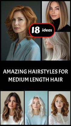 Hairstyle inspiration for medium length hair, featuring various stylish looks and cuts.