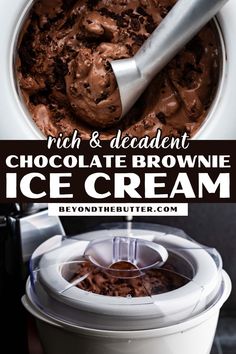 rich and decadent chocolate brownie ice cream in the crock pot with text overlay