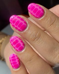 Short Nails Cool Design, Cool Pink Nail Designs, Pink Gel Mani, Hot Pink With Black Nails, Nail Designs Not French Tip, Nail Inspo With Design, Cute Nails Square Short, Nail Designs Pink Short, Popular Nail Designs 2024