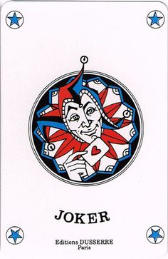 the joker playing card is shown in red, white and blue with stars on it