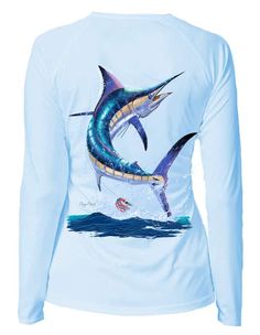 Women's Marlin Performance Shirt - KnottyTails Mermaid Leggings, Solar Protection, Baby Blue Colour, Fishing Women, Sun Shirt, Performance Leggings, Fishing Outfits, Swim Suit Bottoms, Cheeky Bikinis