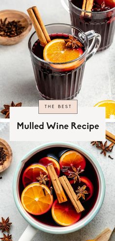 two cups filled with mulled wine and cinnamon sticks