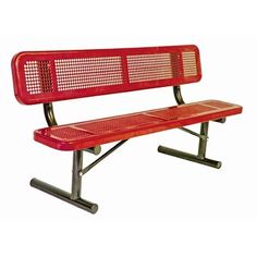 a red metal bench sitting on top of a white background