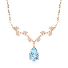 This charming nature inspired pendant is designed in 14k rose gold. The pear-shaped sea-blue aquamarine is accompanied with shimmering diamonds that are pave-set on the leaf motifs. Aquamarine Pendant, Aquamarine Necklace, The Leaf, Aquamarine Blue, Blue Sea, 18k Rose Gold, Pear Shaped, Nature Inspired, Aquamarine