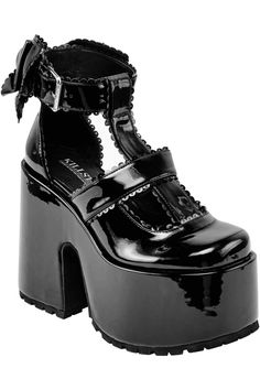 Pricilla Platforms | Killstar Coffee And Witchcraft, Goth Shoes, Gothic Shoes, Dr Shoes, Dusk To Dawn, Bow Back, Buckled Heels, Black Platform, Shoe Show