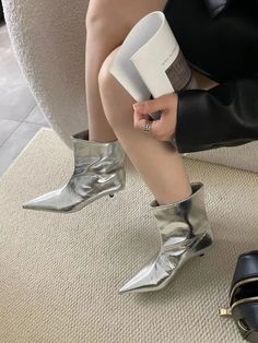 LBSFY - Pointed Toe Women Ankle Boots 2024 New Arrivals Shallow Slip On Black Silver Winter Autumn Party Pumps Shoes Woman Size 35-39 Size 225=35=22.5cm Size 230=36=23cm Size 235=37=23.5cm Size 240=38=24cm Size 245=39=24.5cm Trendy Party Boots With Round Toe, Trendy Round Toe Heeled Boots For Party, Trendy Evening Heeled Boots With Closed Toe, Trendy Heeled Boots With Round Toe For Party, Trendy Party Heeled Boots With Round Toe, Trendy Closed Toe Heeled Boots For Evening, Trendy High Ankle Heeled Boots For Party, Trendy High Ankle Boots For Parties, Trendy High Ankle Heeled Boots For Summer