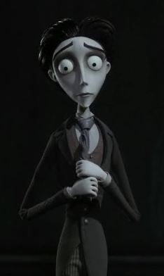 the animated character is dressed in a suit and tie, with big eyes on his face