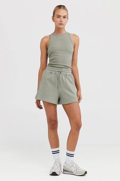 Made for when you need to go from couch to coffee, our Lounge Shorts Dusty Olive are comfortable, versatile and stylish. Made from a soft 100% cotton mid-weight French Terry that has been garment washed for a soft, worn in feeling, you'll never take them off. Style them with our range of Crews and Quarter Zips for a put together, off-duty look. 100% Cotton mid-eight french terry Black garment wash Elastic waistband with drawstring Hip pockets Designed in Australia. Made in China Comfortable Everyday Shorts With Ribbed Waistband, Comfortable Shorts With Ribbed Waistband For Everyday, Relaxed Cotton Activewear For Spring, Casual Short Length Sweatpants For Loungewear, Cotton Shorts With Ribbed Waistband For Everyday, Summer Cotton Sweatpants For Loungewear, Comfy Short Length Bottoms For Everyday, Comfortable Cotton Activewear For Spring, Spring Cotton Activewear For Loungewear