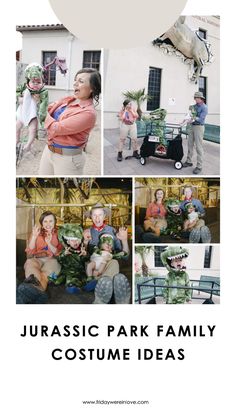 a collage of photos with the words jurasic park family costume ideas